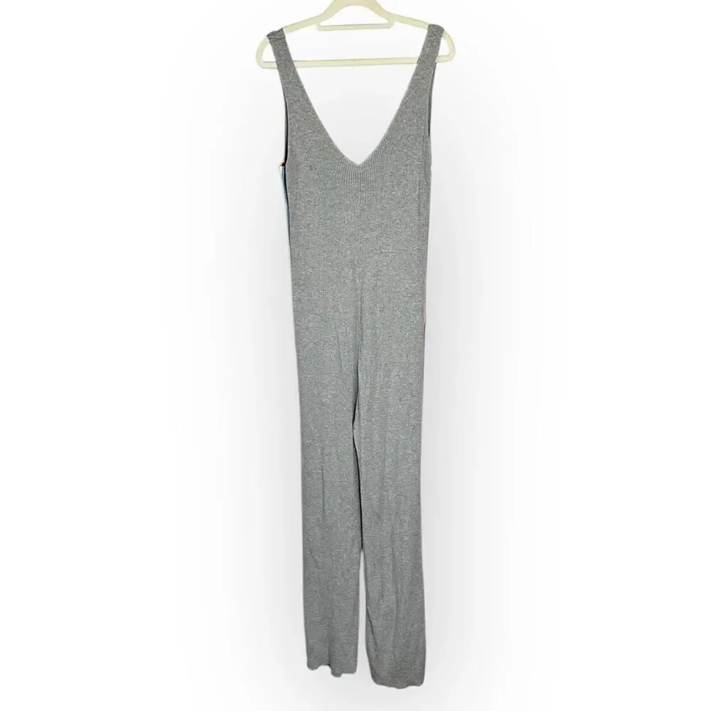 Spiritual Gangster womans gray ribbed rainbow track jumpsuit sleeveless Medium